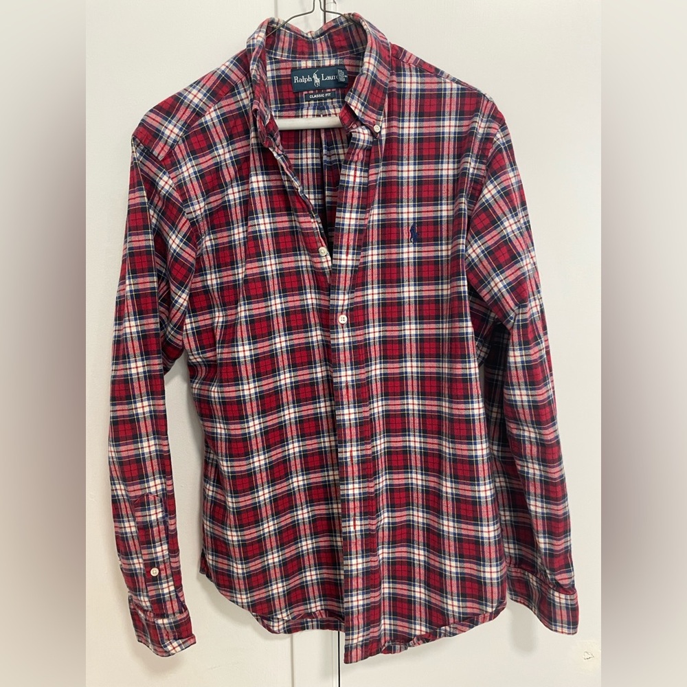 Ralph Lauren Red and Navy Plaid Button-Down Shirt